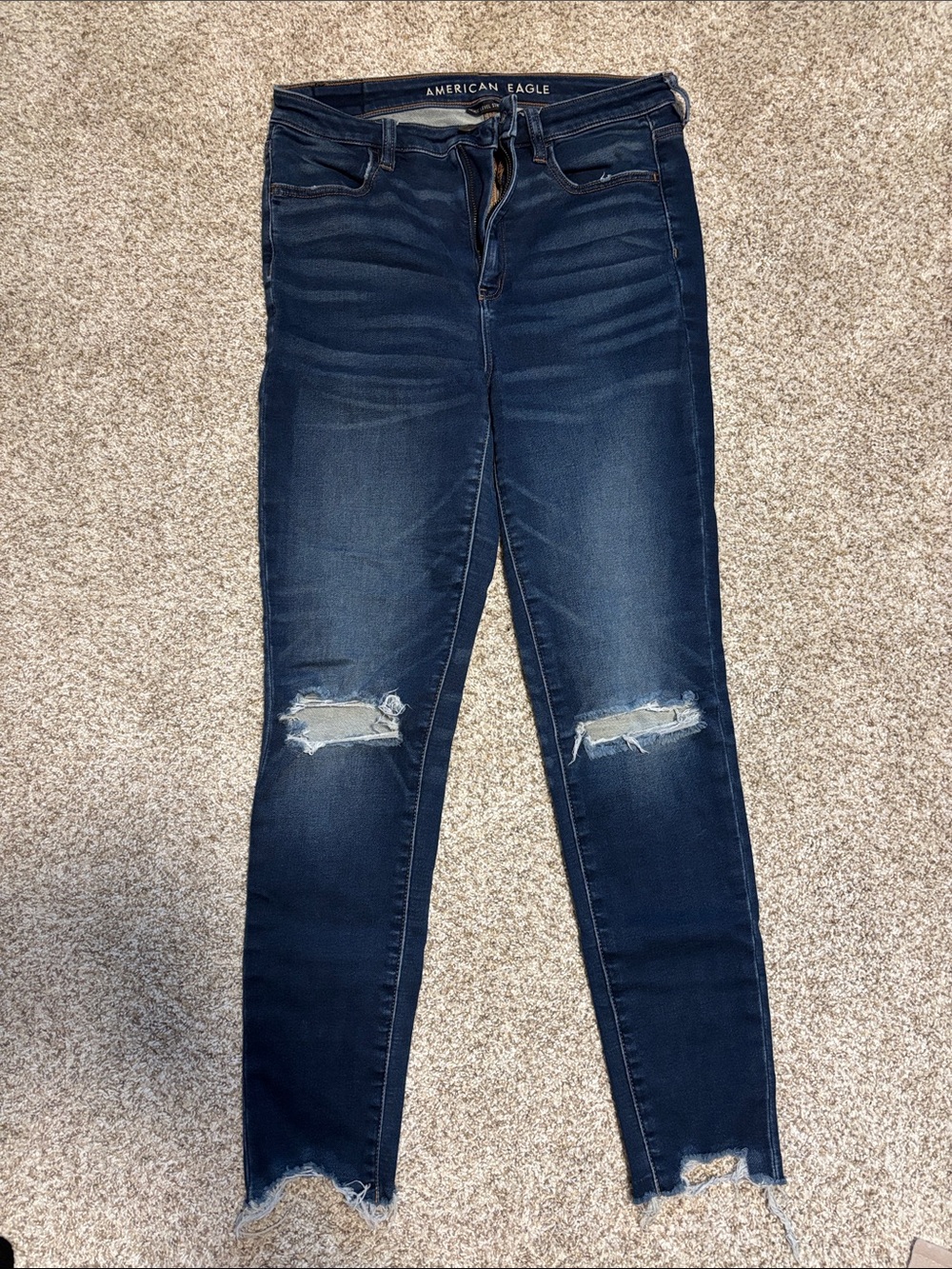 American Eagle Outfitters Women's Dark Indigo Distressed Skinny Jeans